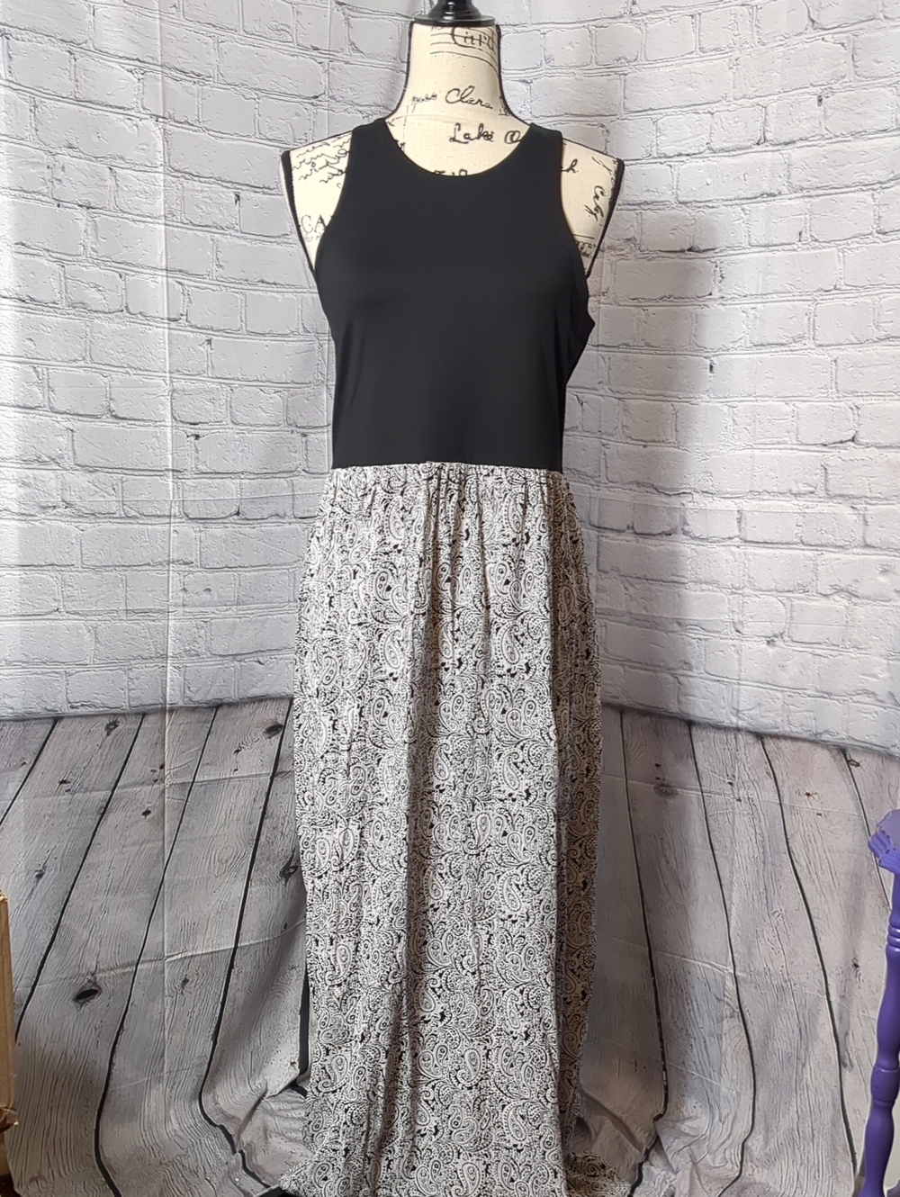 LOFT Black Sleeveless Maxi Dress with Paisley Skirt